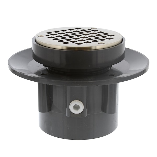 Jones Stephens 4in LevelBest Complete Heavy Duty Slab Drain System, 3in Metal Spud, 5in Nickel Bronze Strainer D49653 - main